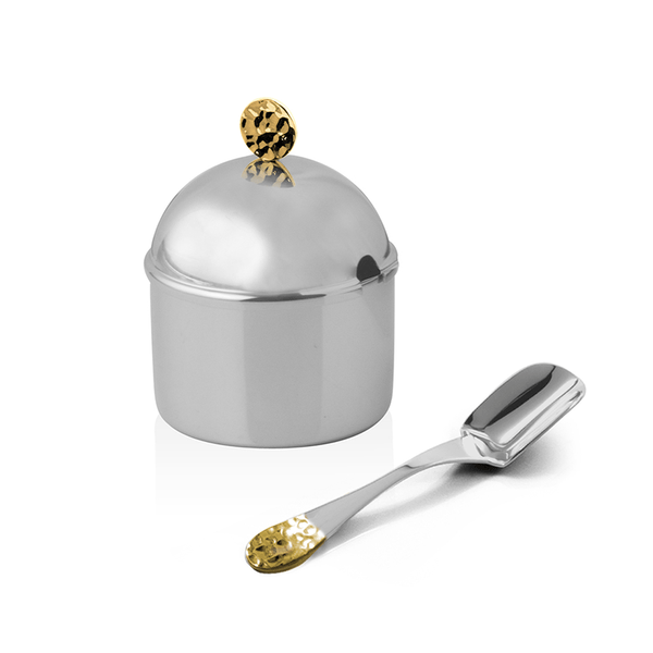 Açucareiro Ravena Nocc Det banho ouro 24k com colher Riva