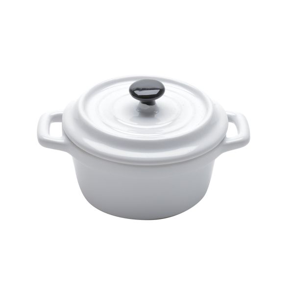 Mini caçarola porcelana Black Lid branca 13x10x8cm 150ml Rojemac