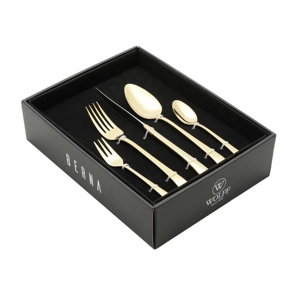 Faqueiro 30 peças aço inox Berna dourado Wolff