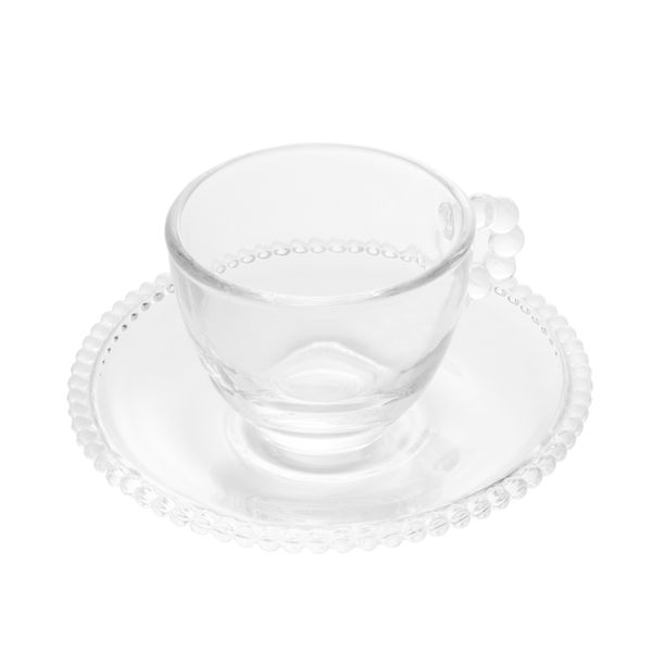 Jogo de 4 xícaras cristal para café com pires Pearl 100ml Wolff