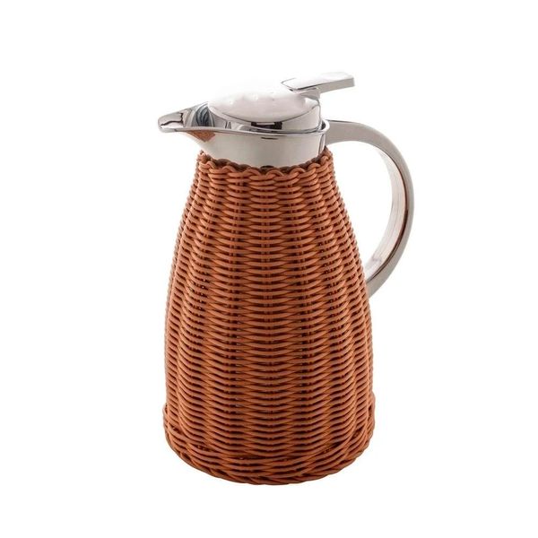 Garrafa térmica inox rattan marrom 1,5 litros 15x27cm Bon Gourmet