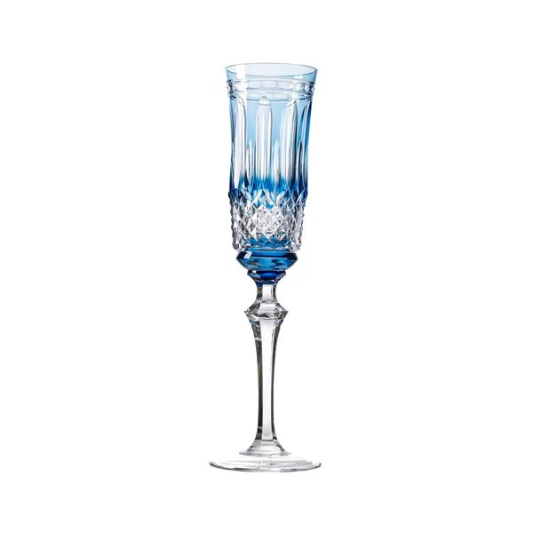 Taça para champanhe cristal azul 26cm 200ml Mozart