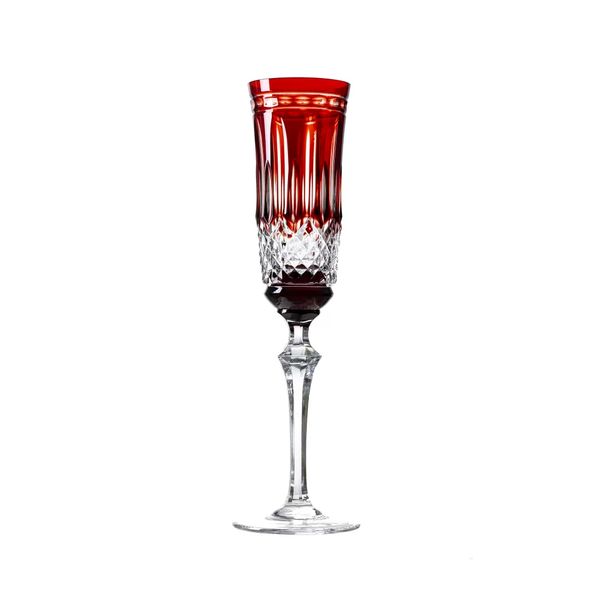 Taça para champanhe cristal vermelha lapidada 26cm 200ml Mozart