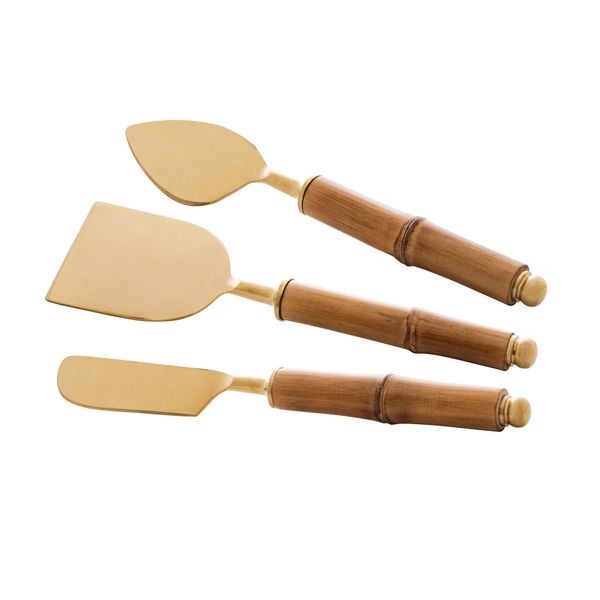 Jogo 3 peças inox dourado para queijo com cabo bambu Wolff