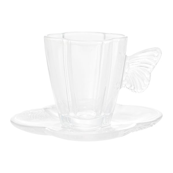 Jogo 4 xícaras café vidro com pires Butterfly 80ml Wolff