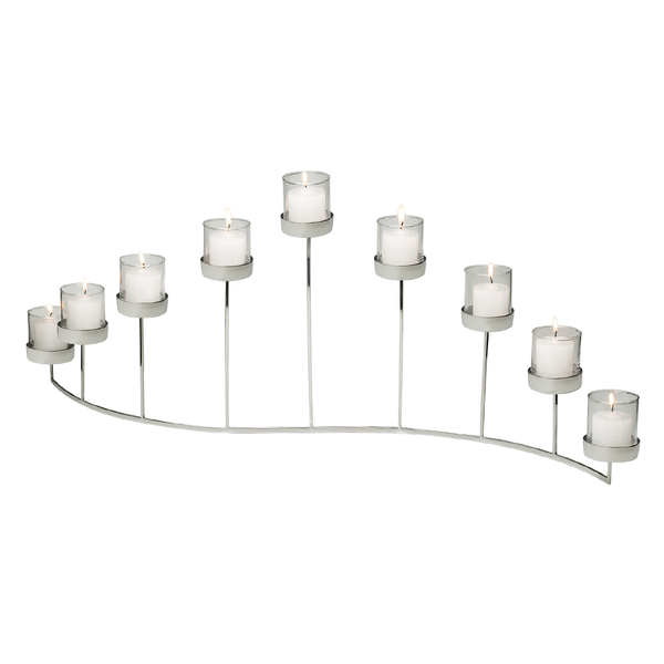 Castiçal Fano prata horizontal 9 velas 95x30cm Riva