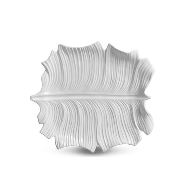 Travessa folha grande Foglio cerâmica branca 45x40x4cm Scalla