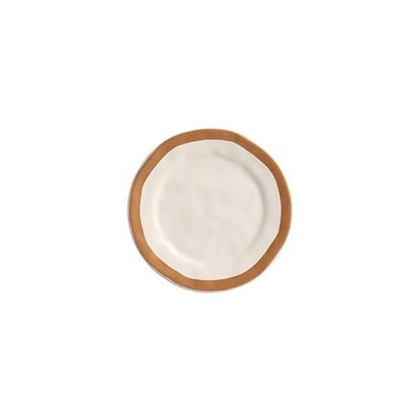 Jogo prato sobremesa cerâmica branca com Filet bege 20,5cm Scalla