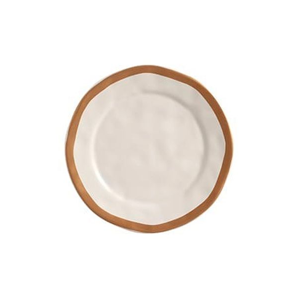 Jogo prato rasocerâmica branca com Filet bege amassada 27cm Scalla