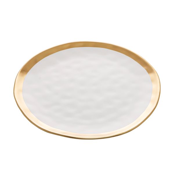 Prato raso porcelana Dubai branco filete dourado 25x2cm Wolff