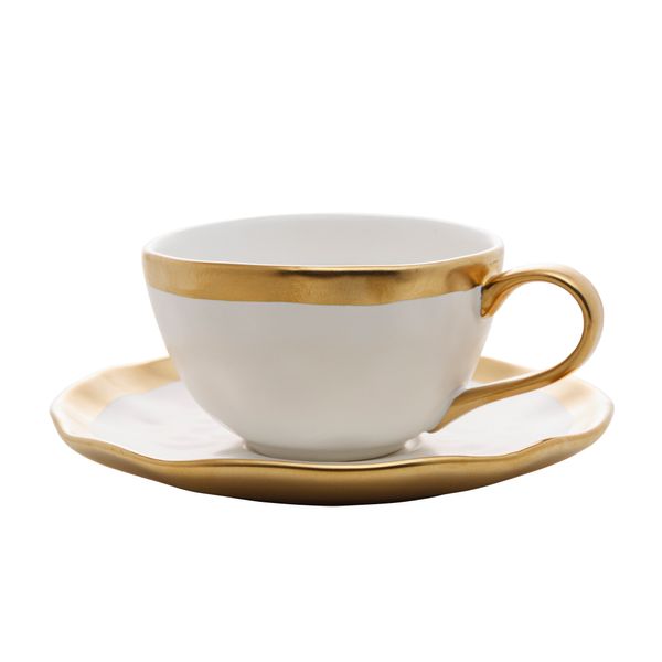 Xícara café porcelana Dubai branco filete dourado 90ml Wolff