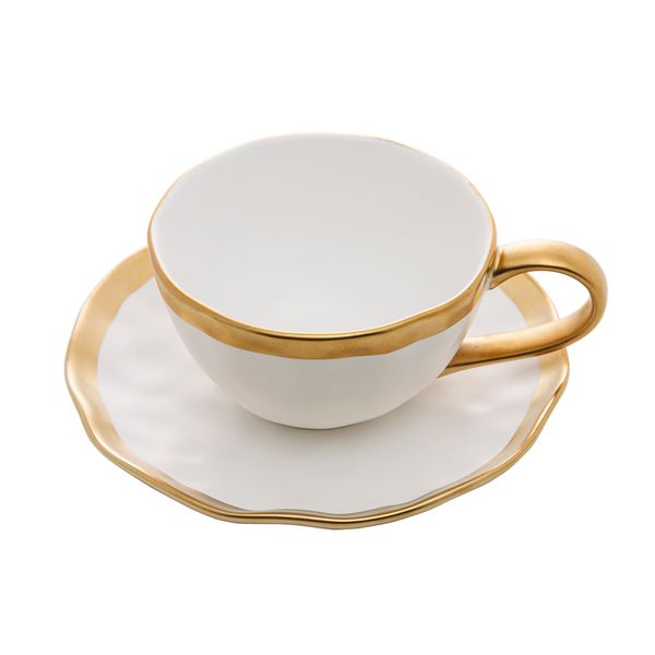Xícara chá porcelana Dubai branco filete dourado 200ml Wolff