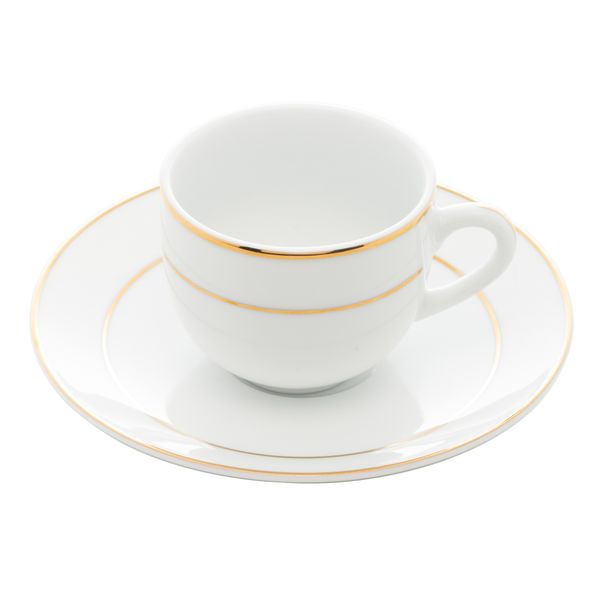 Jogo xícaras café com pires filete dourado Mônaco 6 peças 100ml Wolff