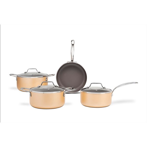 Jogo de panelas antiaderente Ceramic Life 4 Peças Coast com indução champanhe Brinox