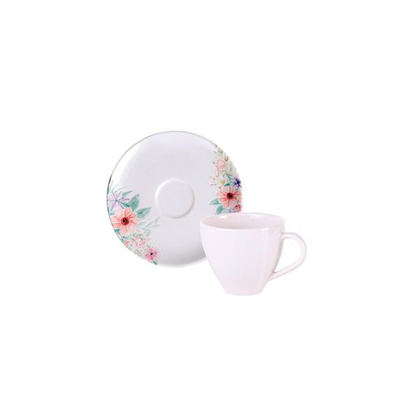 Xícara café com pires Floratta decorada 100ml 13x6cm Tramontina