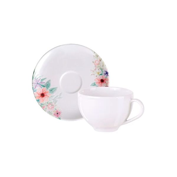 Xícara chá pires Floratta decorada 250ml 15x7cm Tramontina