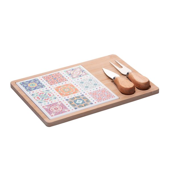 Jogo para queijo bambu ladrilho 4 peças 25x17x2cm Wolff