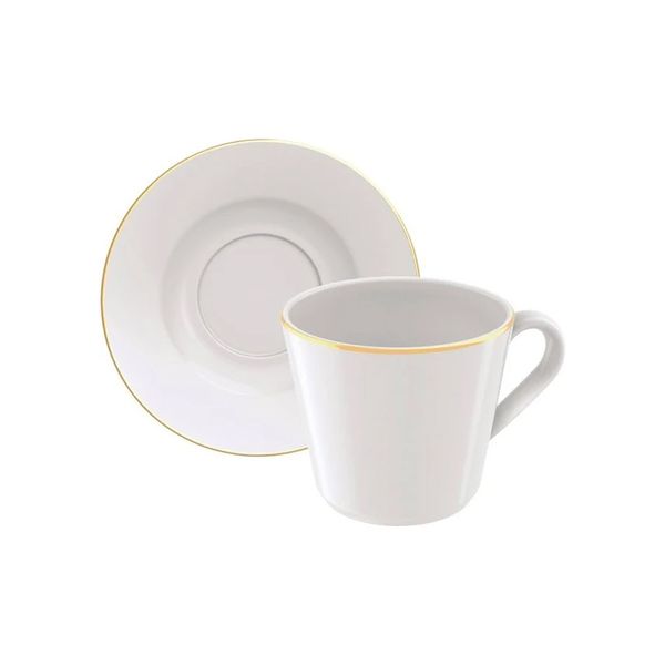 Xícara chá com pires filete dourado Elisa 185ml 15x8cm Tramontina
