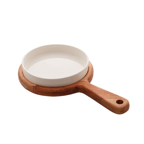 Tábua madeira com prato porcelana Liptus 28x17x3cm Wolff
